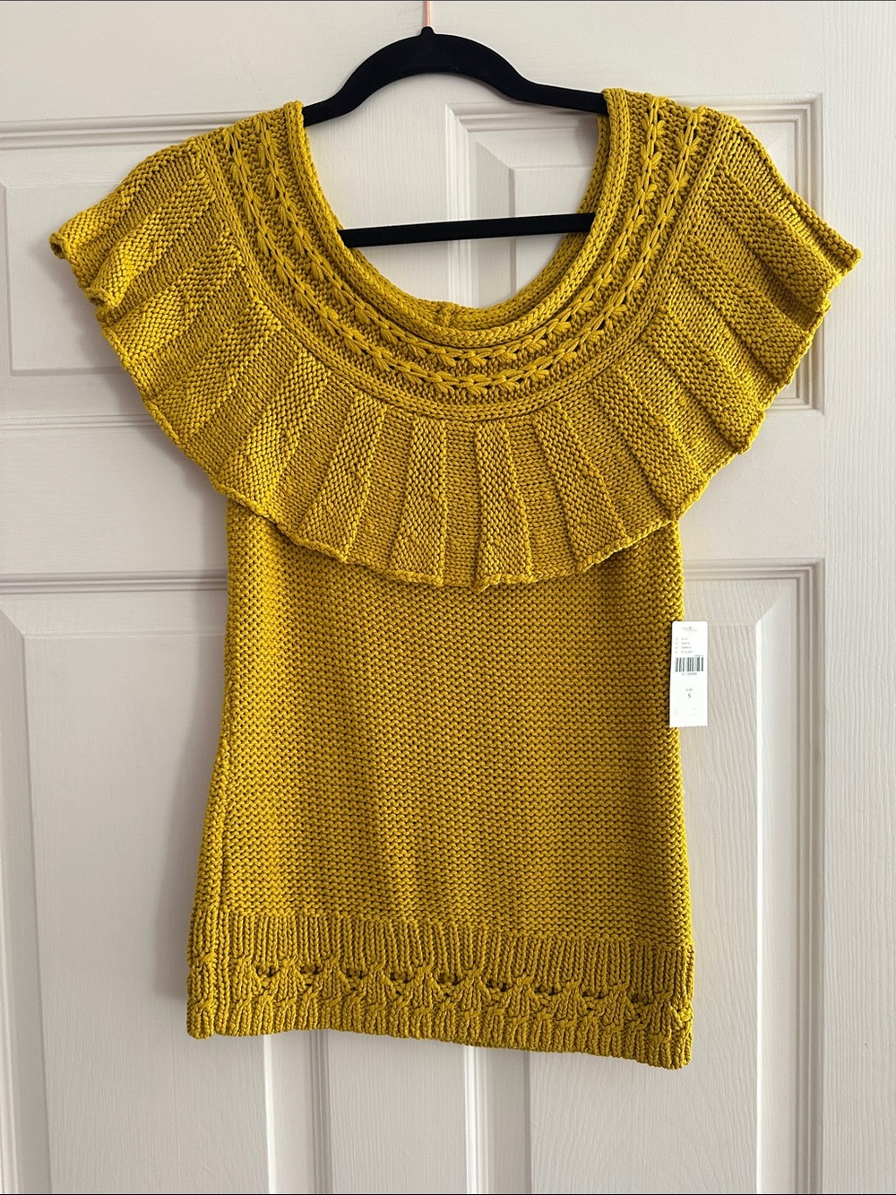 Anthropologie Mustard Yellow Off-the-Shoulder Ruffled Yoke Sweater